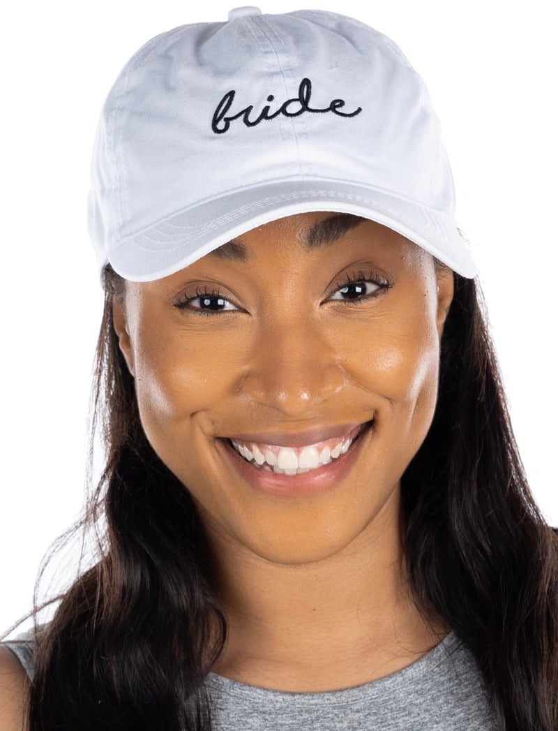 Funky Junque Bachelorette Bridal Baseball Hats, Bridesmaid, Bride Tribe Caps, 100% Cotton, One Size Fits Most - 1 Bride - White/Black - Image 3
